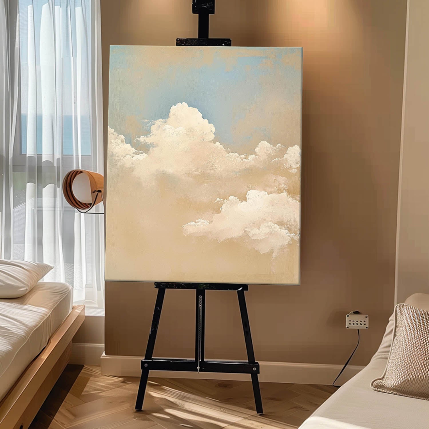 Abstract Cloud Oil Painting Warm Yellow Cloudiness Texture Large Cloud Painting On Canvas For Living Room