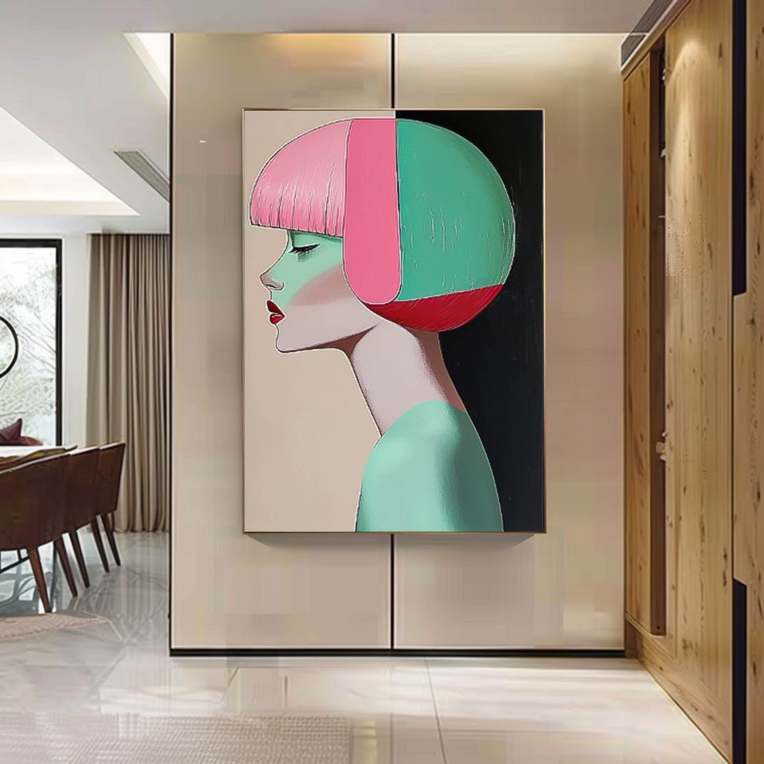 Fashion Lady Abstract Painting Short Hair Woman Wall Art painting Large Portrait Artwork Home Decor