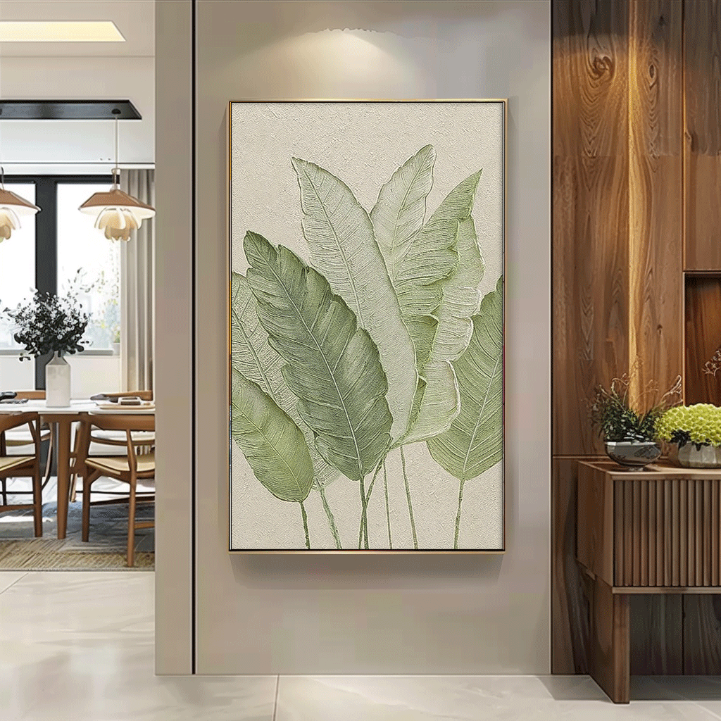 Texture Foliage Long Version Large Abstract Oil Painting Original Green Leaf Wall Art Painting Home Decor