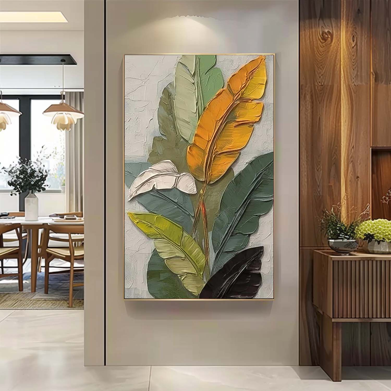 Texture Multicolor Foliage Long Version Large Abstract Oil Painting Original Leaf Wall Art Painting Home Decor