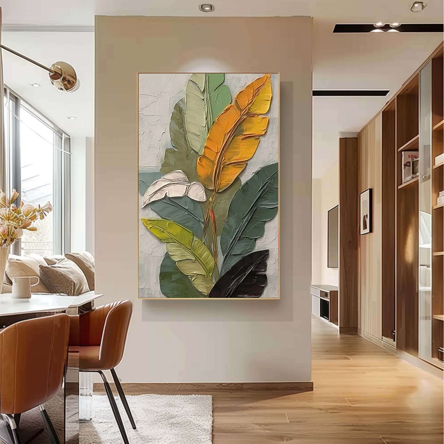 Texture Multicolor Foliage Long Version Large Abstract Oil Painting Original Leaf Wall Art Painting Home Decor