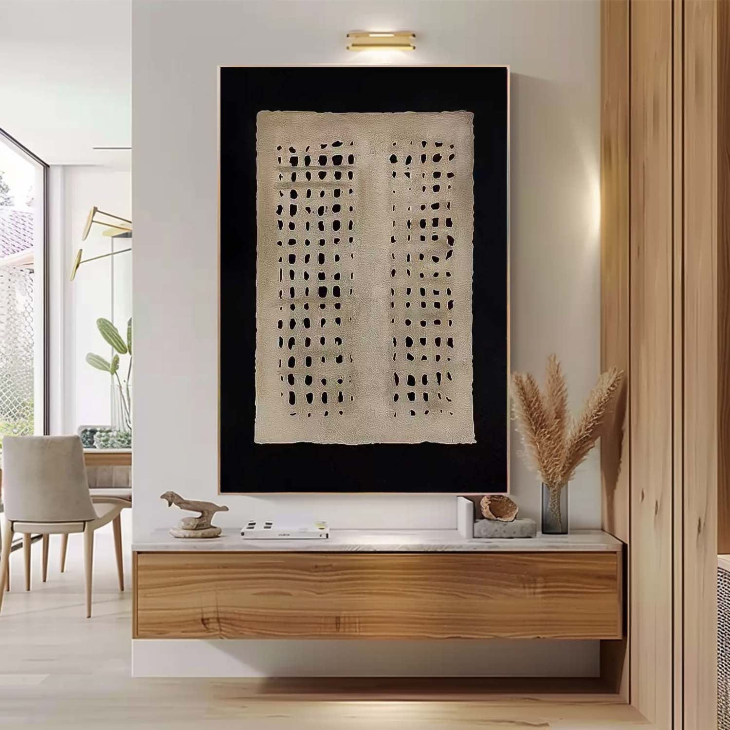 Minimalist Wabi-Sabi Wind Canvas Oil Painting Abstract Acrylic Painting Original Beige And Black Artwork