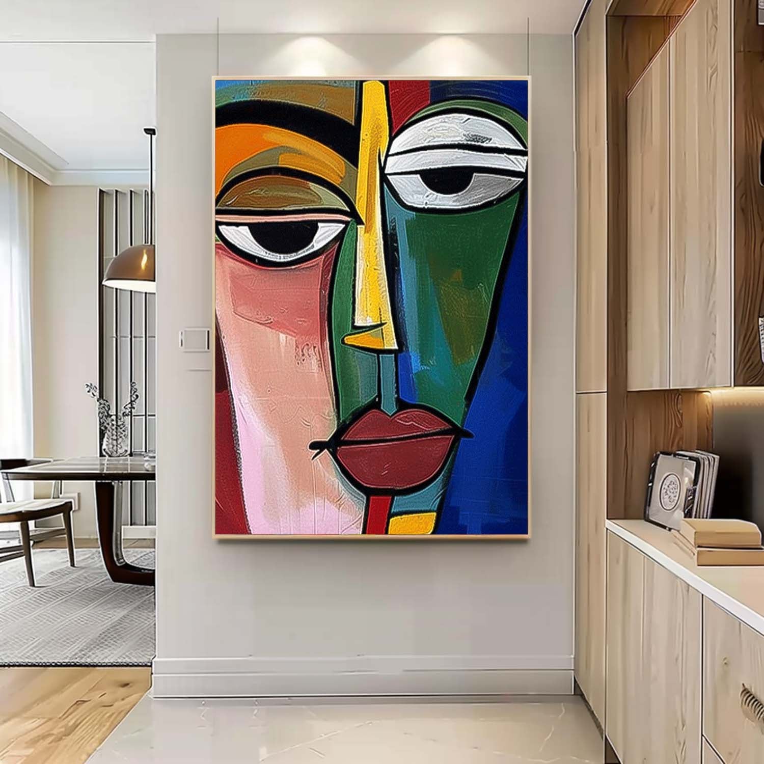 Original Colourful Bold Bright Artwork Expressive Abstract Faces Painting Modern Wall Art Home Decor