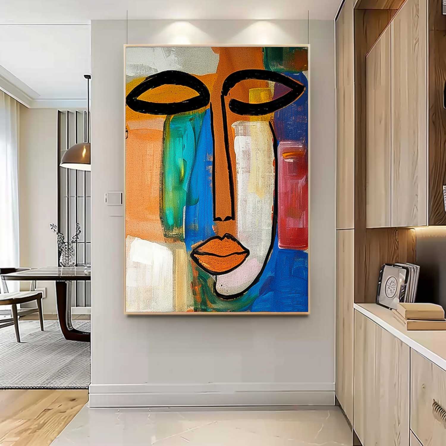 Original Colourful Bold Bright Artwork Expressive Abstract Faces Painting Modern Design New Art Wall Hanging