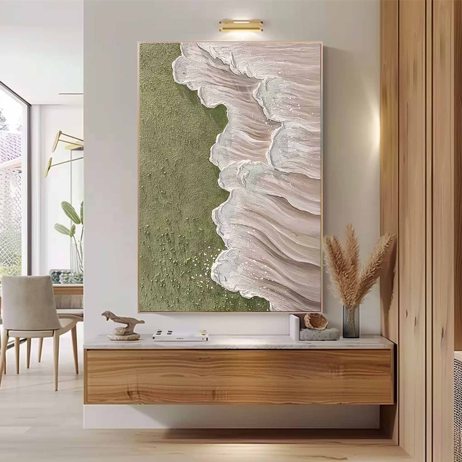 Original Abstract Beach Oil Painting On Canvas Large 3D Green Ocean Wall Art Seascape Artwork Decor