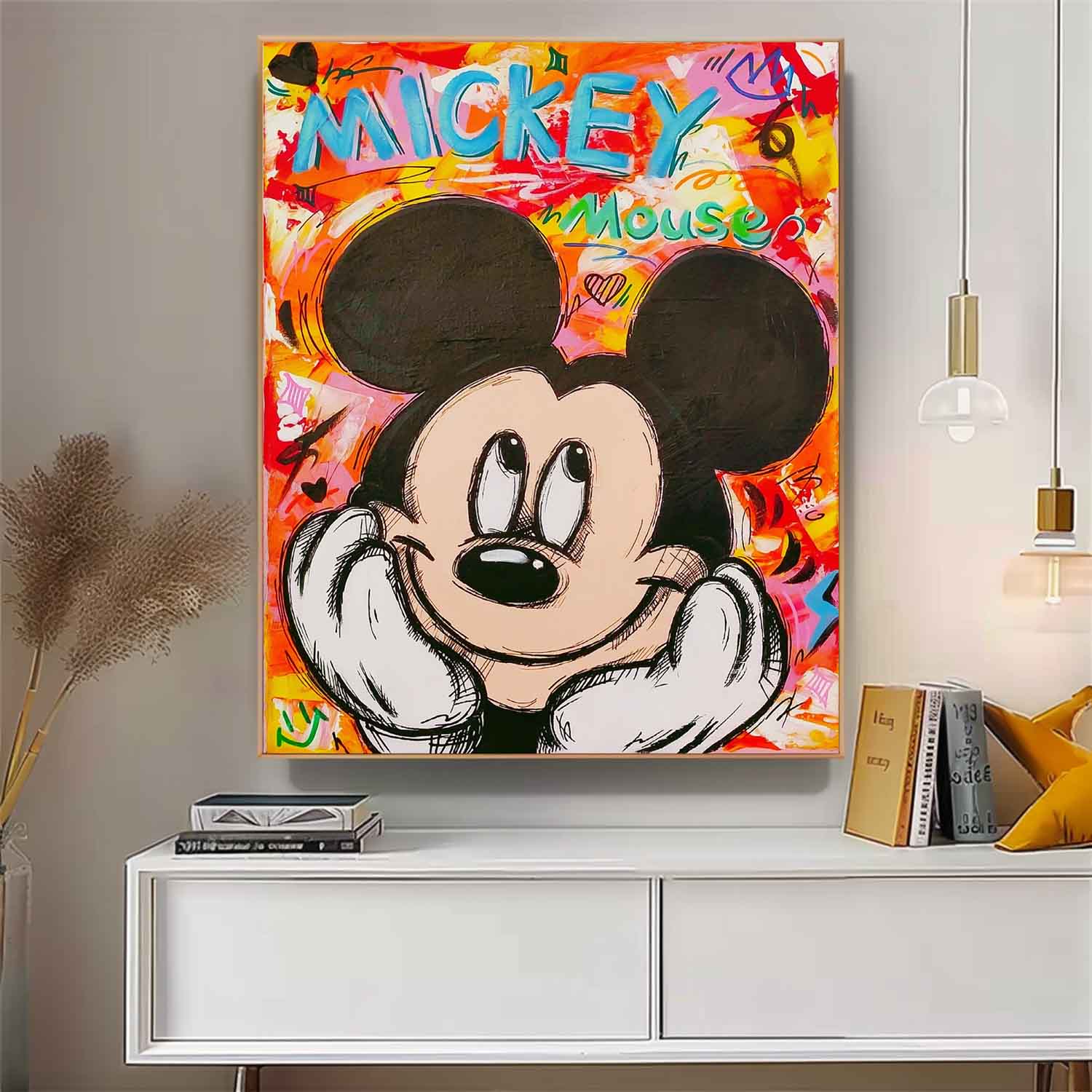 Large Disney Characters Painting Original Mickey Wall Art Colorful Cute Cartoon Characters Abstract Artwork Gift