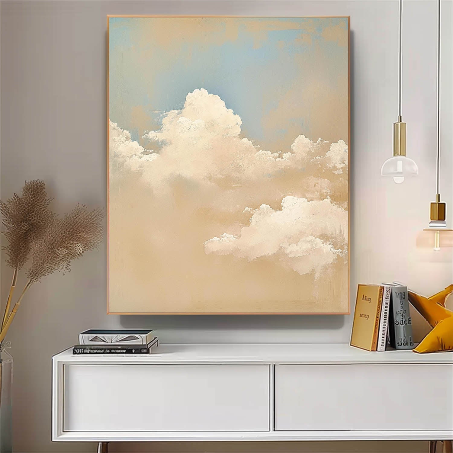 Abstract Cloud Oil Painting Warm Yellow Cloudiness Texture Large Cloud Painting On Canvas For Living Room