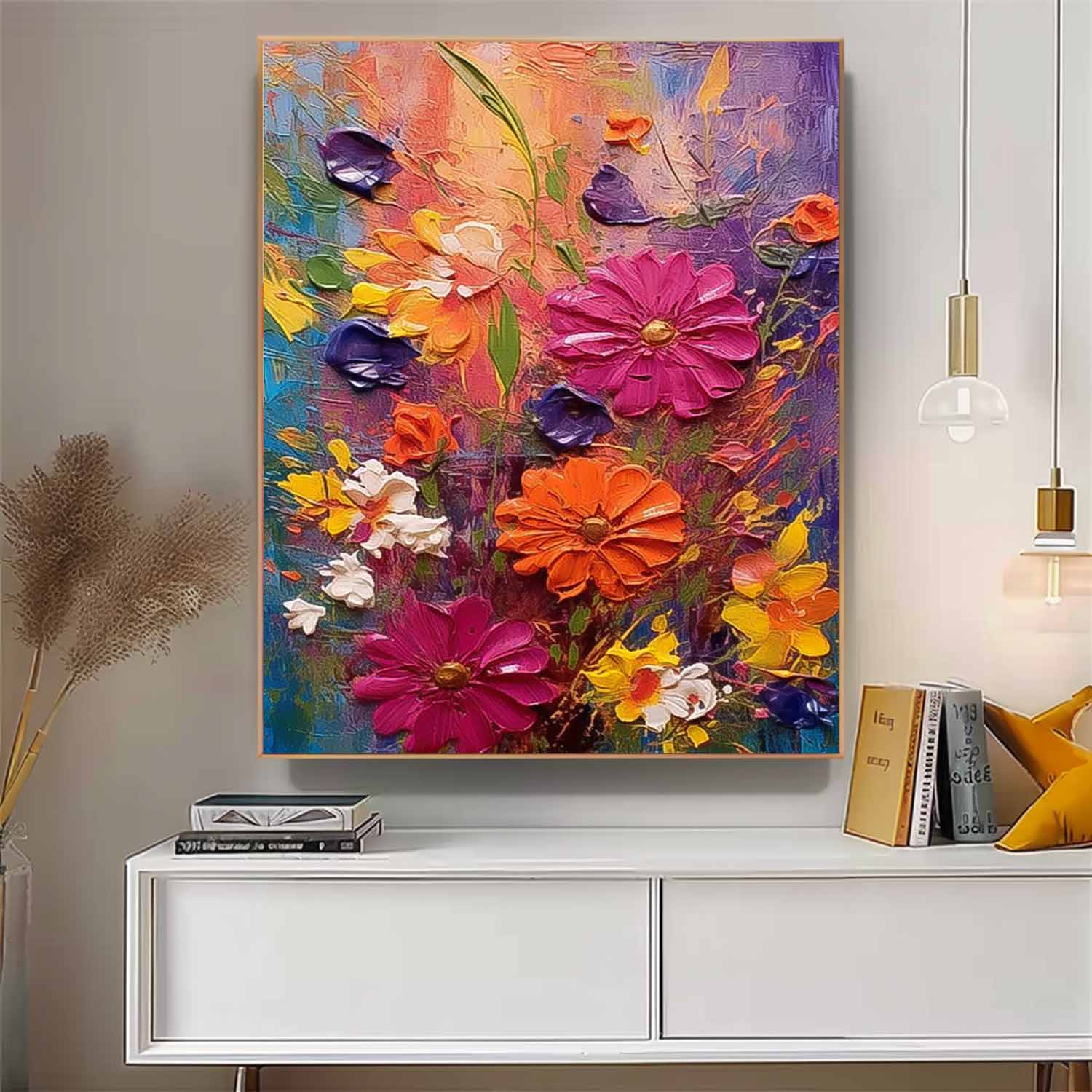 Original Floral Painting Abstract Flower Acrylic Painting On Canvas Boho Wall Decor Large Textured Wall Art Custom Home Decor