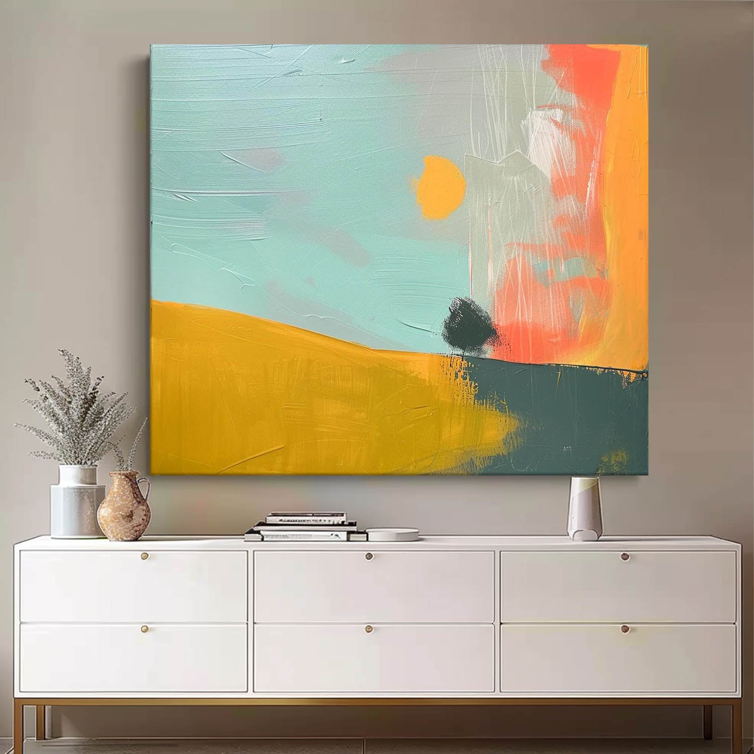 Modern Bright Colorful Natural Artwork Abstract Landscape Oil Painting Texture Acrylic painting