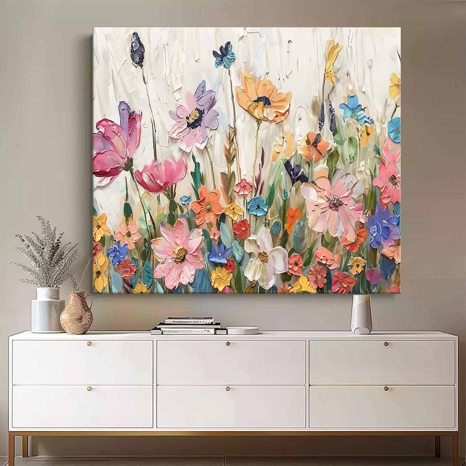 Horizontal Flower Beauty Texture Artwork Original Abstract Colorful Oil Painting On Canvas Home Decor Gift