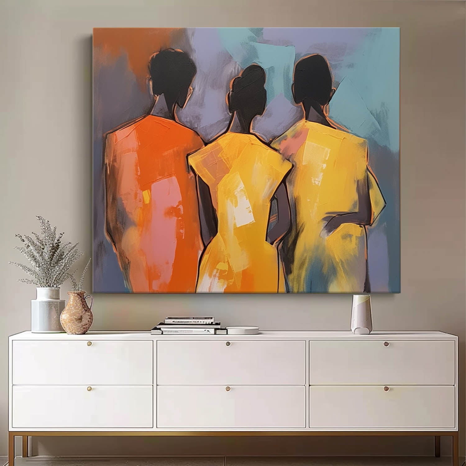 Large Three People's Backs Wall Art Abstract Oil Painting Original Human Artwork For Living Room