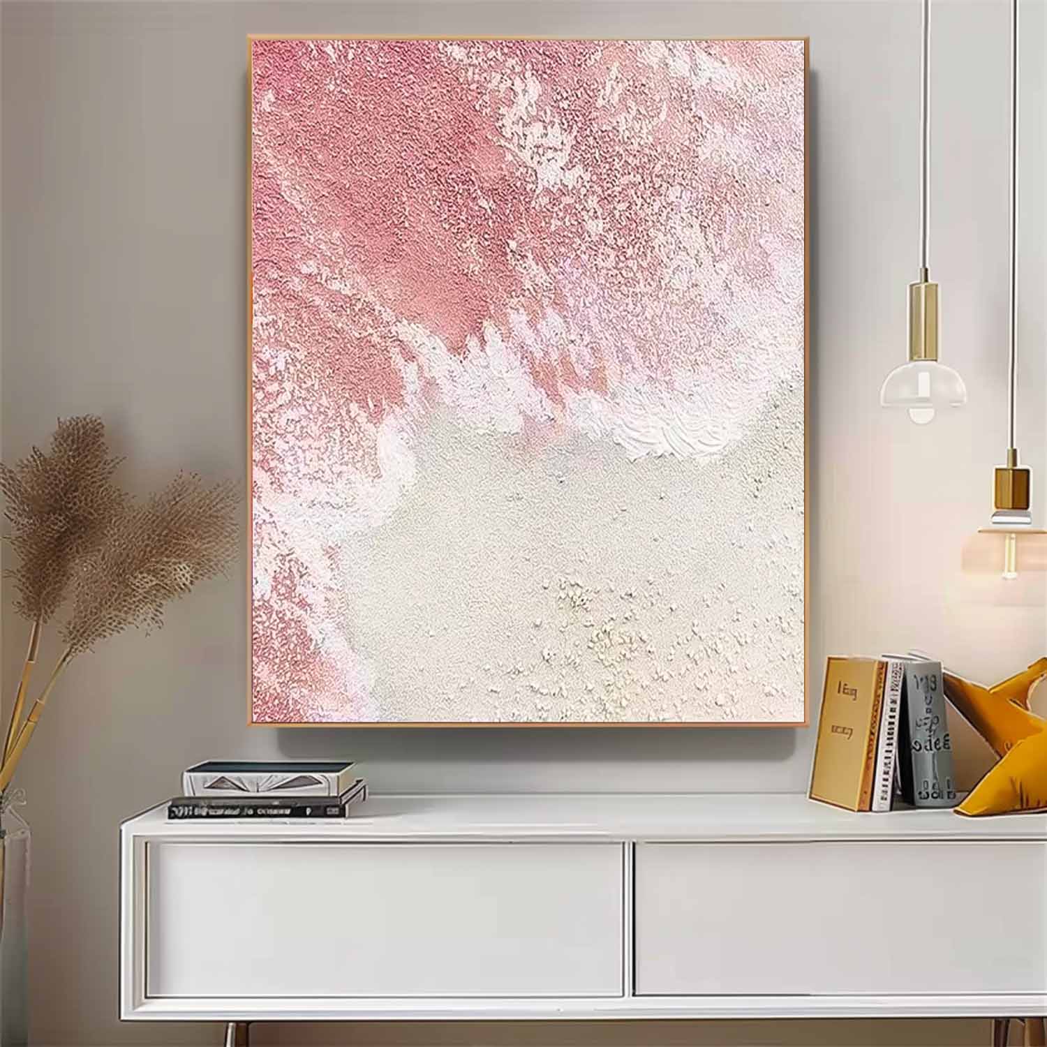 Original Abstract Beach Oil Painting On Canvas Large Pink Ocean Wall Art Handmade Texture Artwork Home Decor