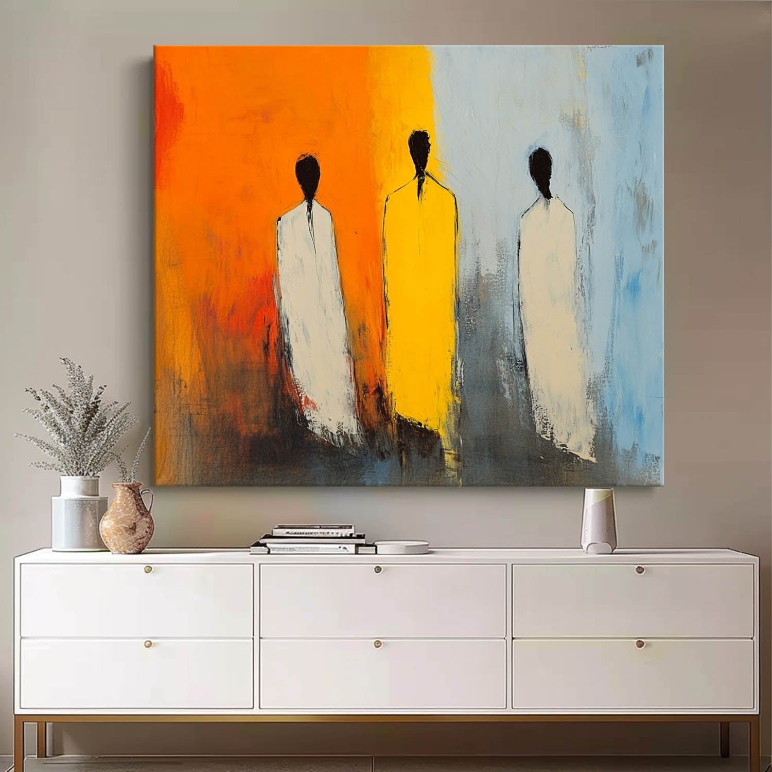 Contemporary Gallery Wall Art Modern Minimal Abstract Oil Painting Figure View Of Back Home Decor