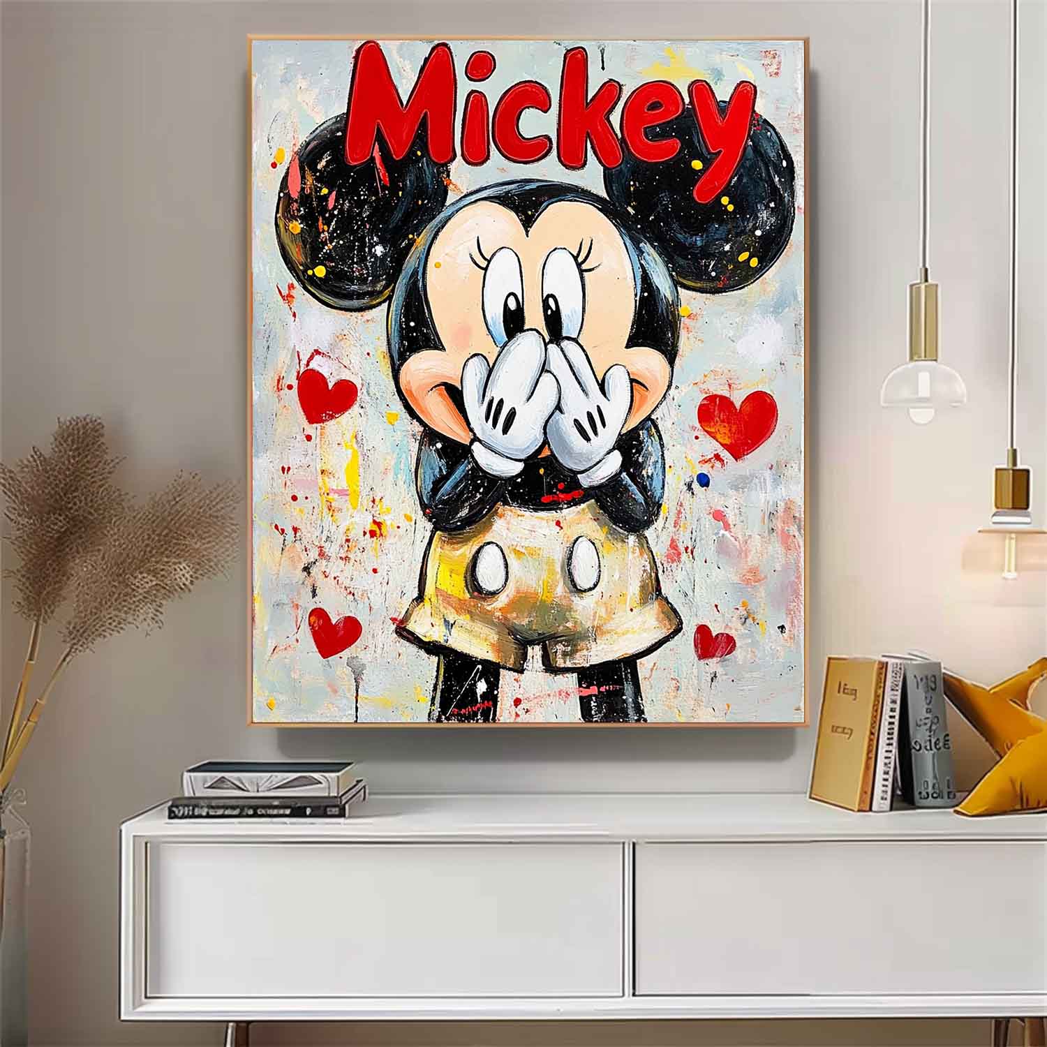 Colorful Cute Cartoon Characters Abstract Artwork Original Mickey Wall Art Large Figure Painting Gift