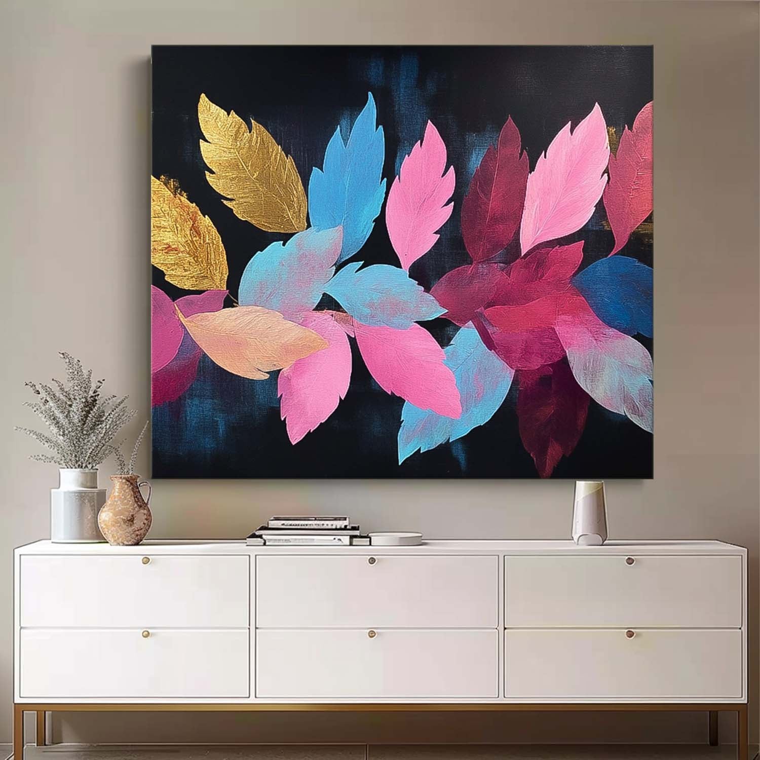 Colored Leaves Texture Artwork Original Abstract Leaves Oil Painting On Canvas Big Acrylic painting Home Decor