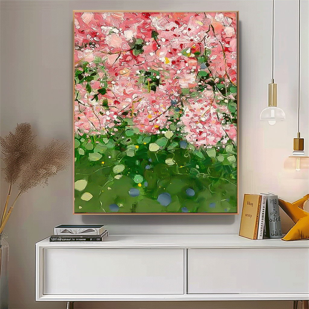 Original Modern Pink Flower Artwork Abstract Hand Painted Oil Painting On Canvas Large Floral Wall Art Home Decor