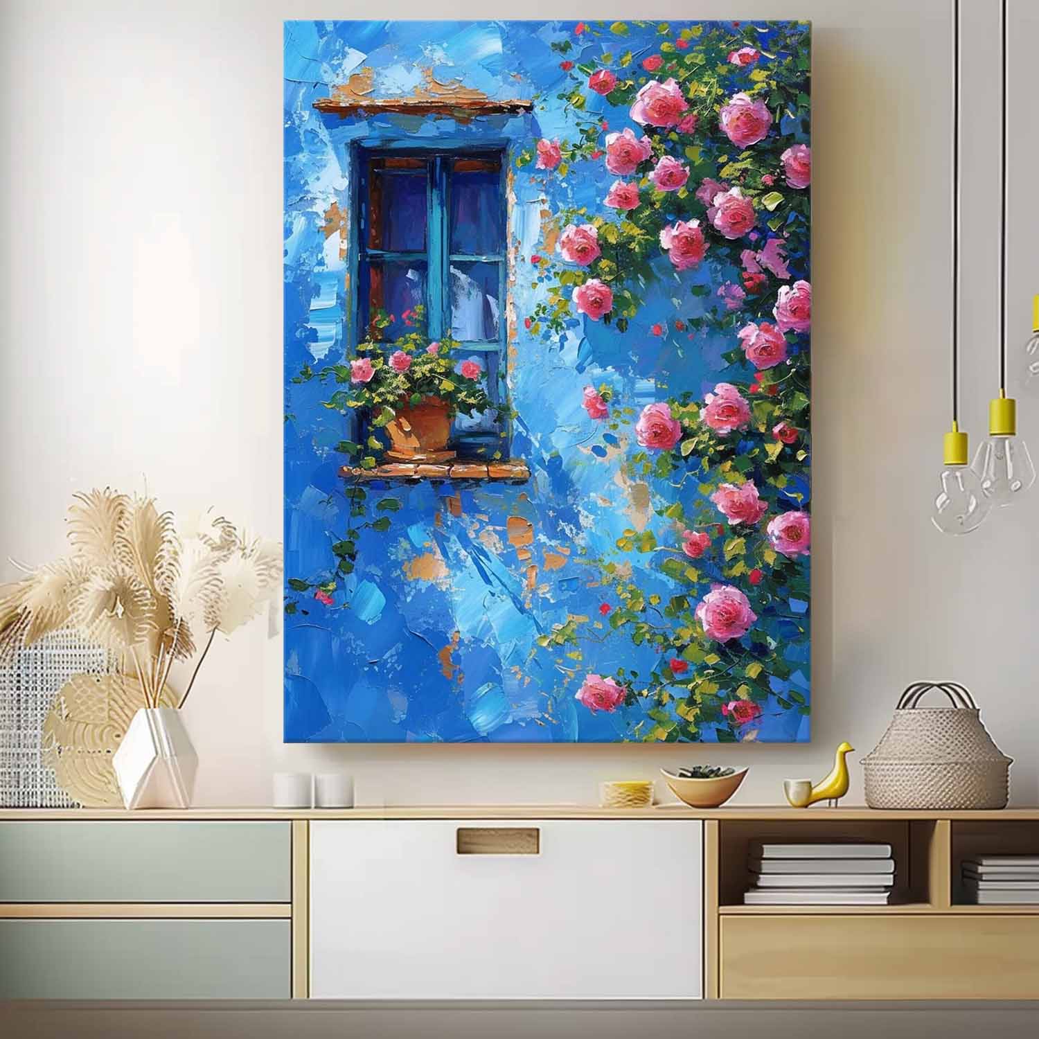 Large Textured Art Flowers On The Building Acrylic Painting Canvas Original Floral Painting Home Decor