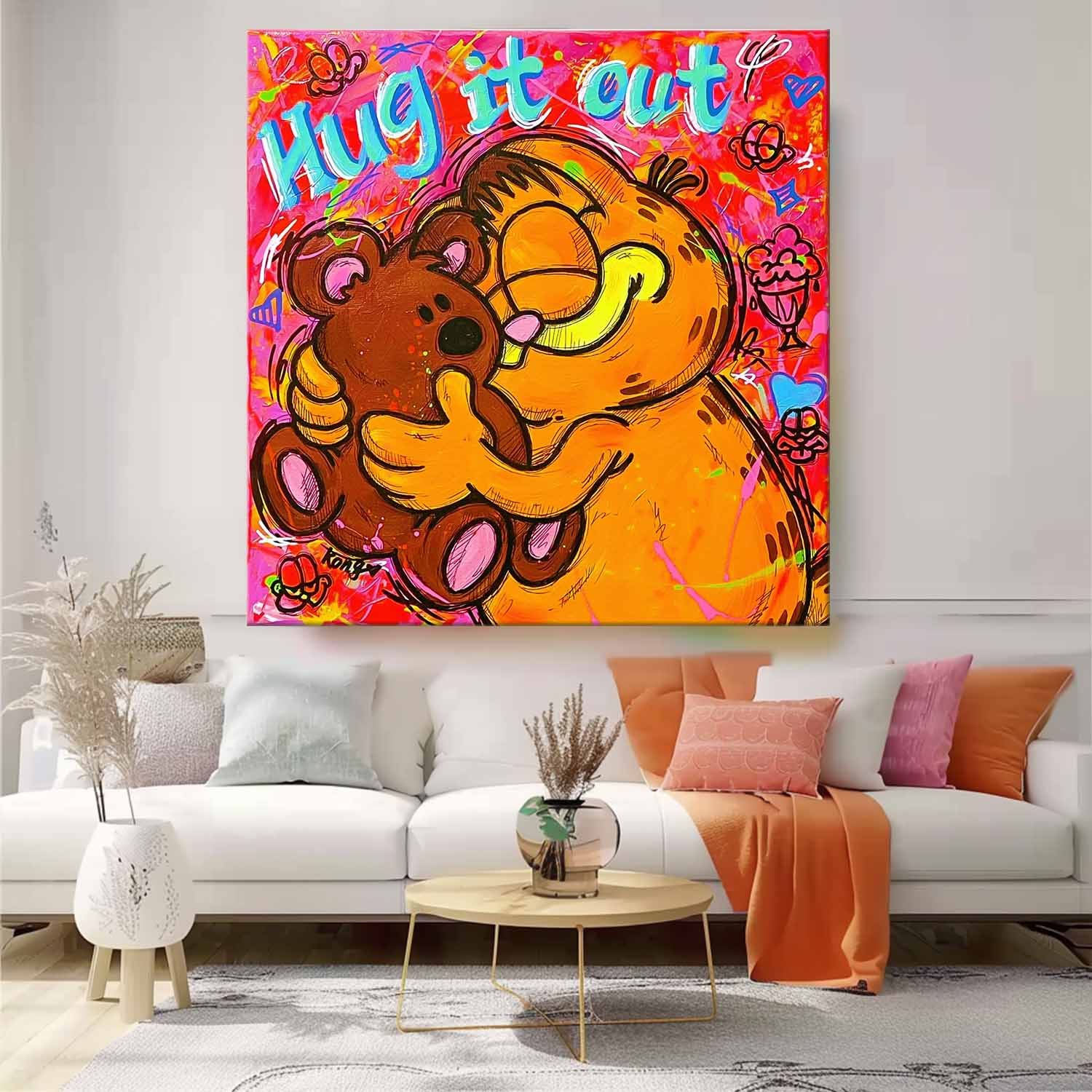 Famous Garfield Oil Painting Canvas Original Lovely Cartoon Characters Wall Art Large Animal Artwork
