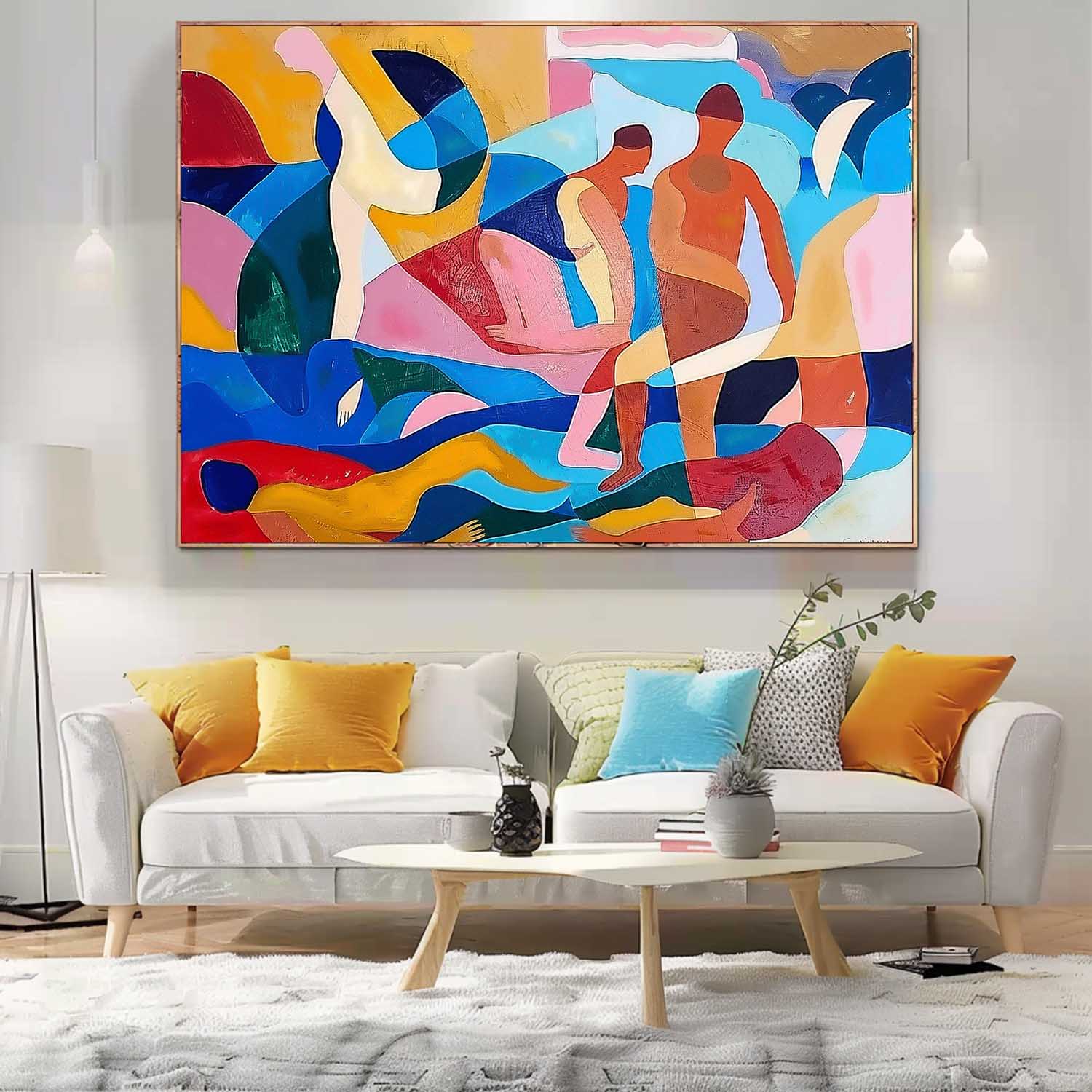 Colorful Abstract Portraiture Expressive Characters Artwork Artistic Faces Painting Bold Cubist-Inspired Modern Art