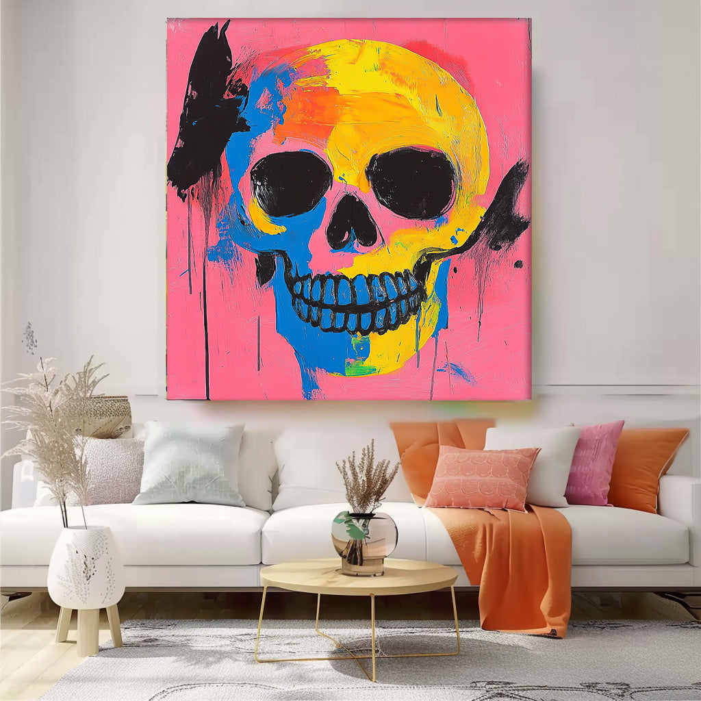 Original Skeleton Painting Canvas  Square Abstract people's Wall Art Large Square Artwork Home Decor