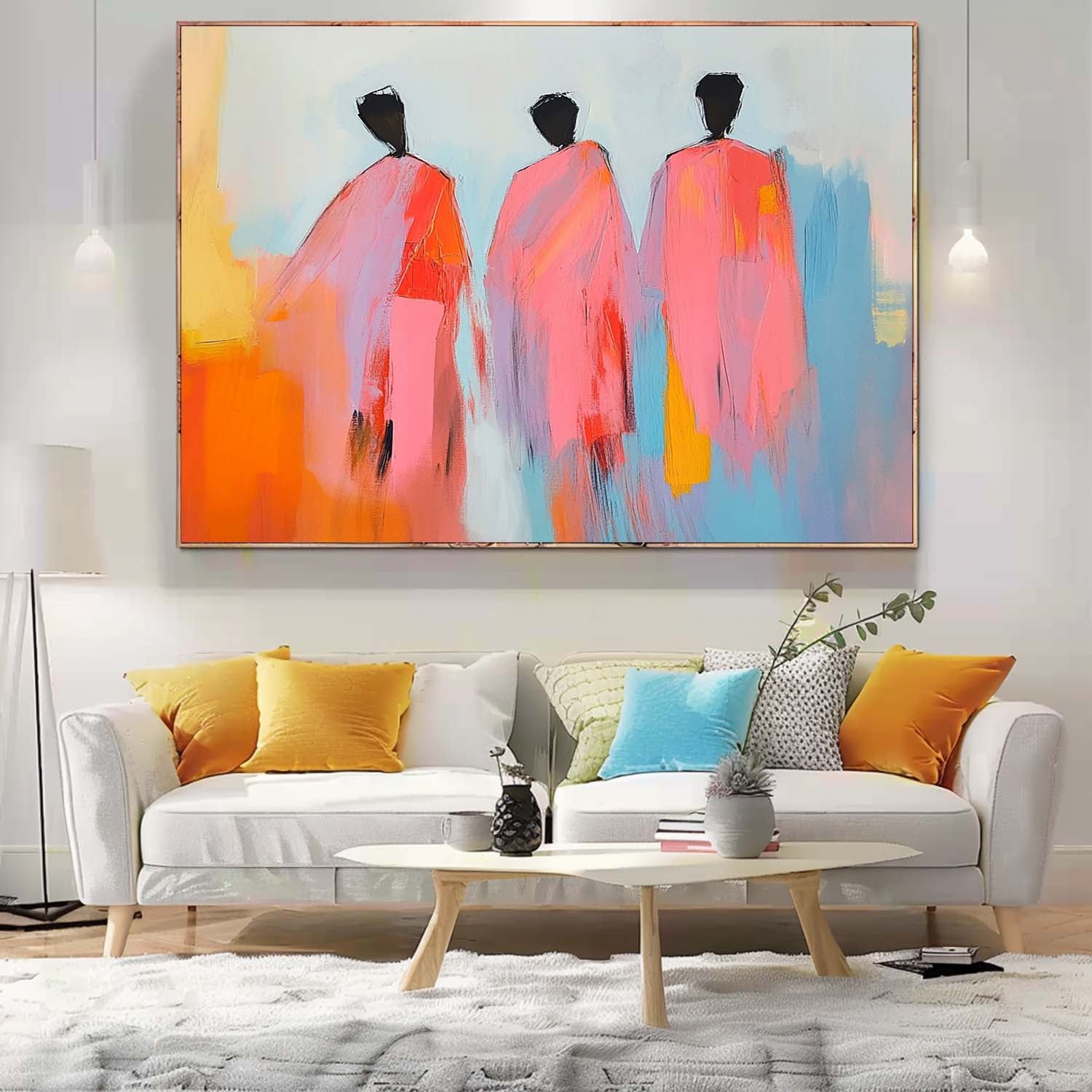 Modern Minimal Abstract Oil Painting Contemporary Gallery Wall Art Pink Figure View Of Back Home Decor