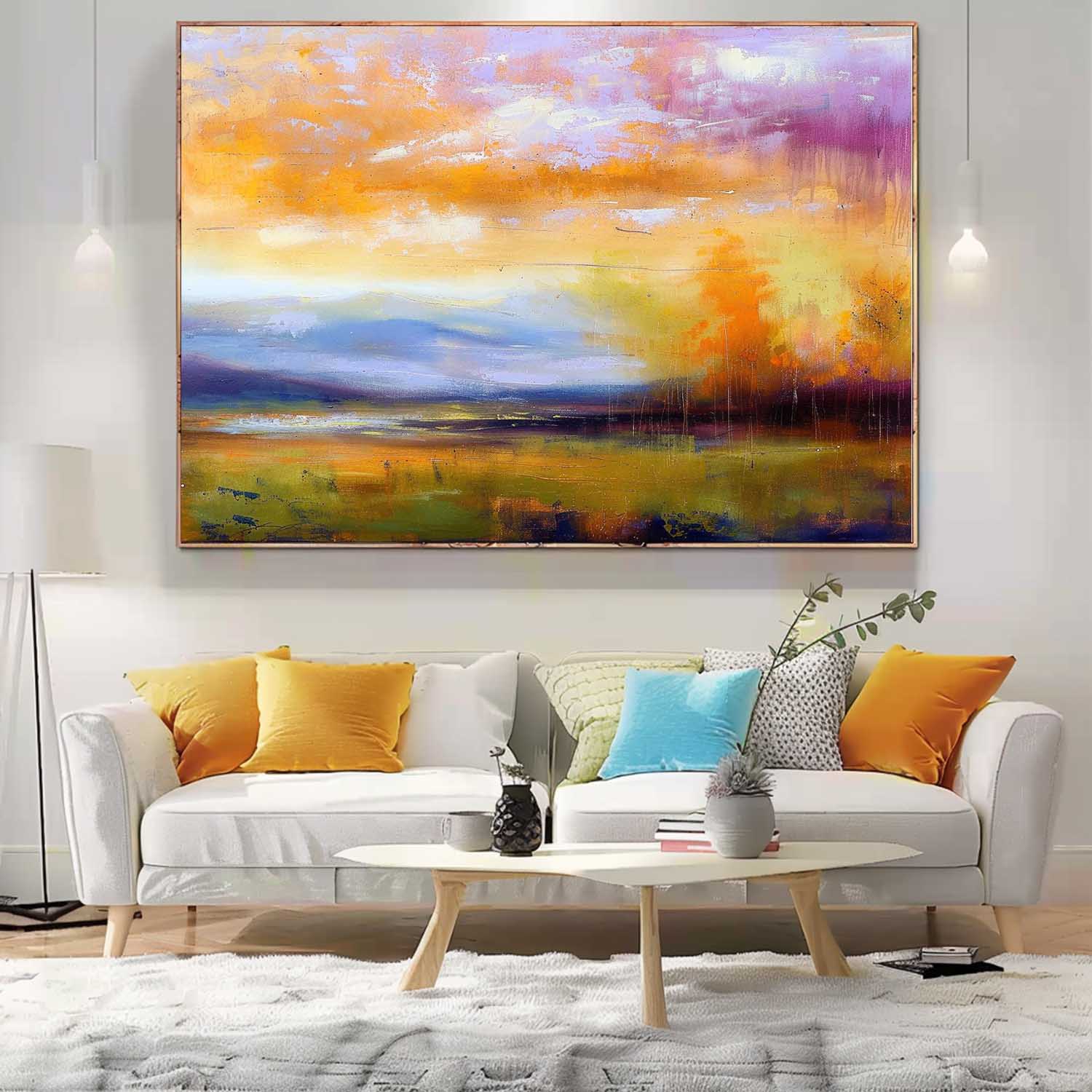 Colorful Abstract Landscape Oil Painting On Canvas Framed Texture Wall Art Original Scenery Artwork