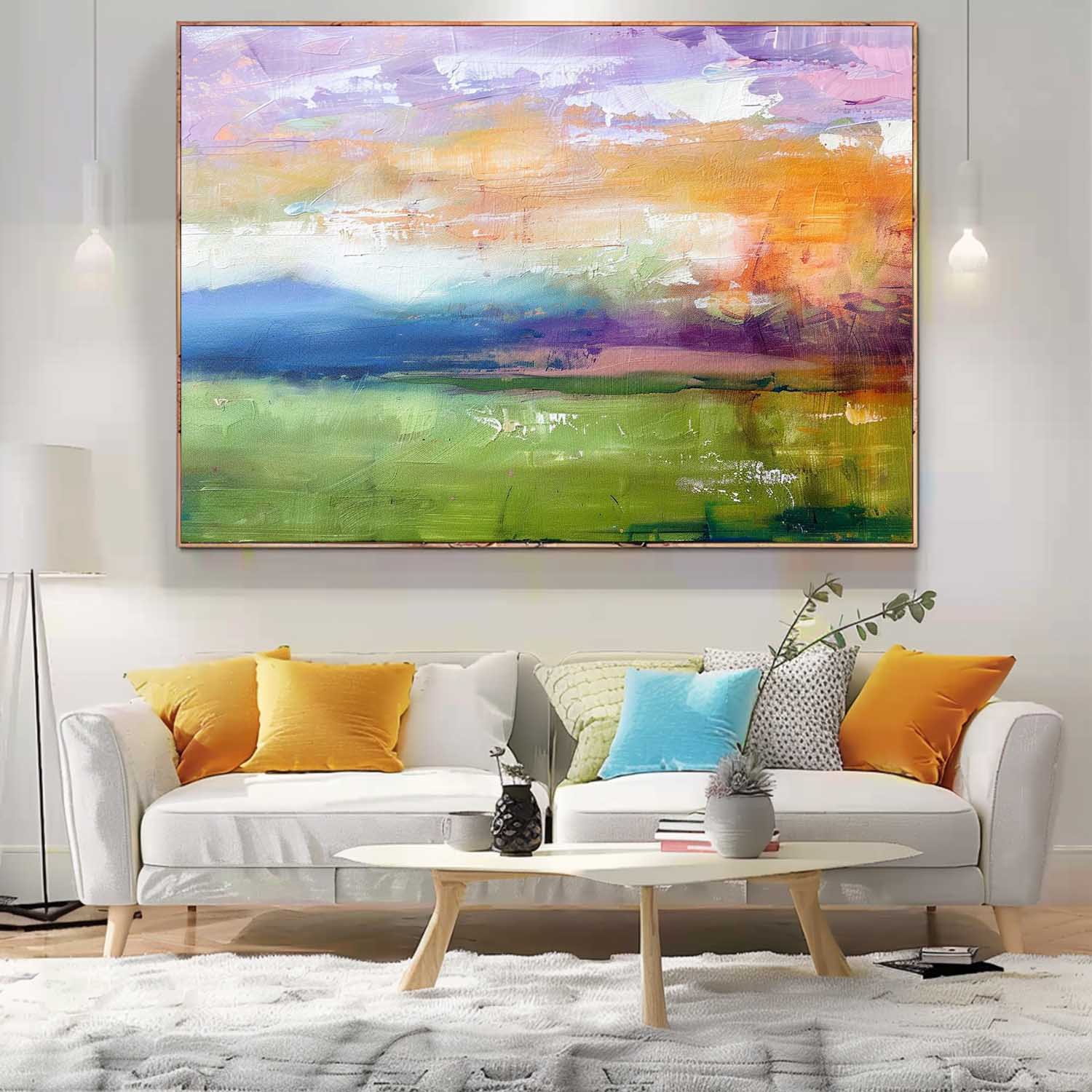 Abstract Landscape Oil Painting Ink Style Texture Painting Modern Colorful Dreamscape Sunrise Natural Artwork