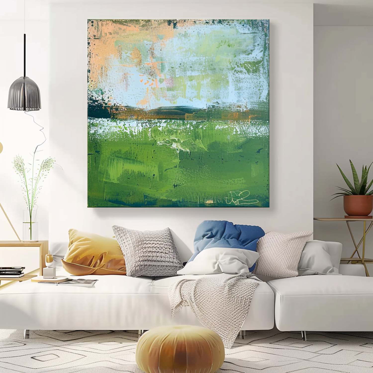 Modern Nature Art Original Wall Art Blue And Green Large Abstract Oil Painting On Canvas for Living Room