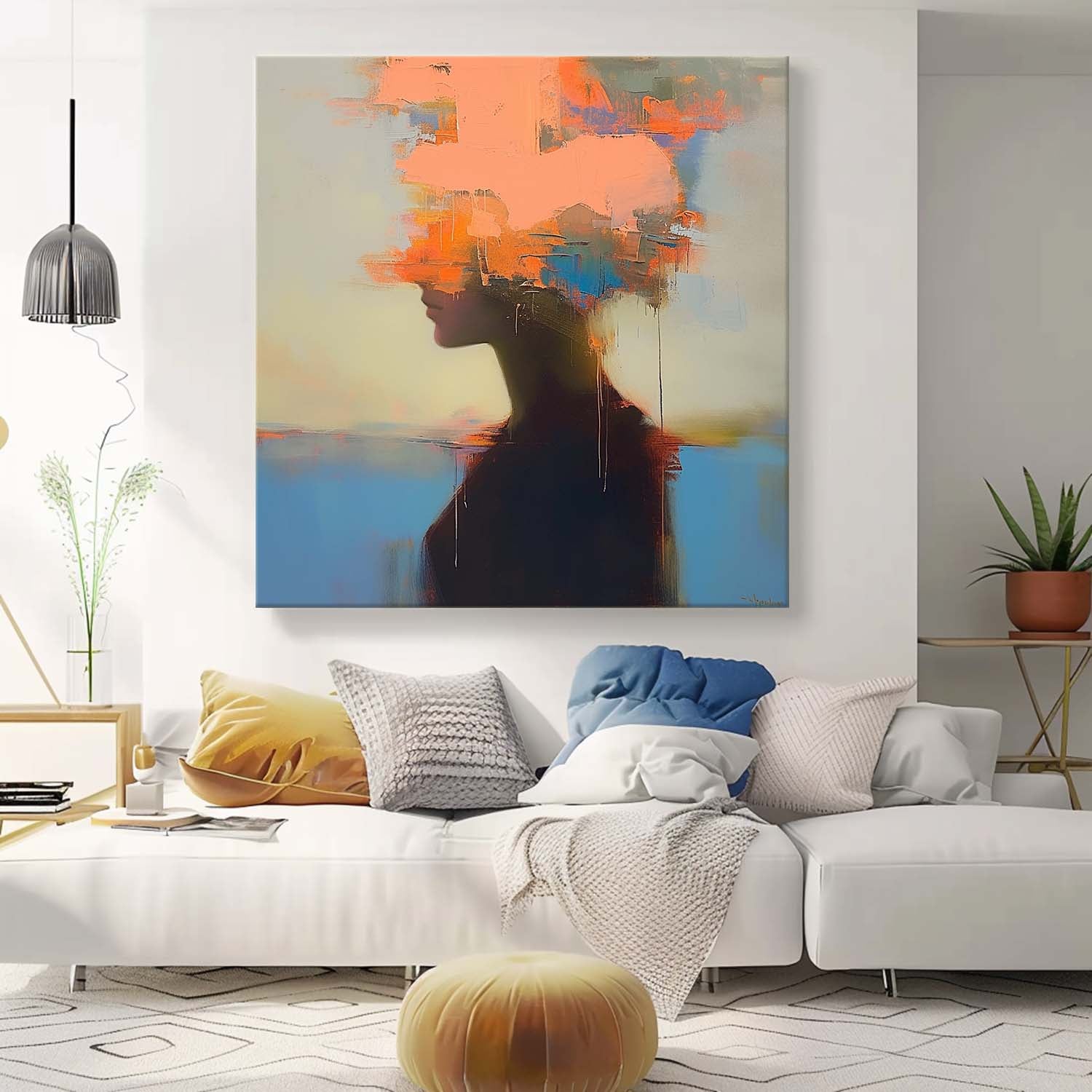 Warm Colors Texture Portrait Large Wall Art Original Beautiful Face Figurative Painting Canvas Home Decor