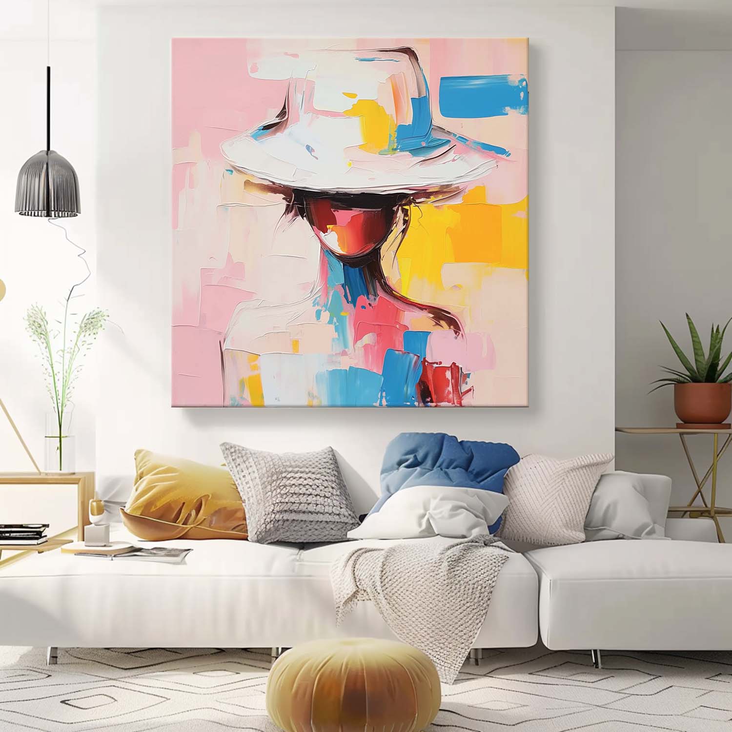 Vibrant Colors Texture Portrait Large Wall Art Original Beautiful Painting Canvas Face Figurative Fashion Home Decor