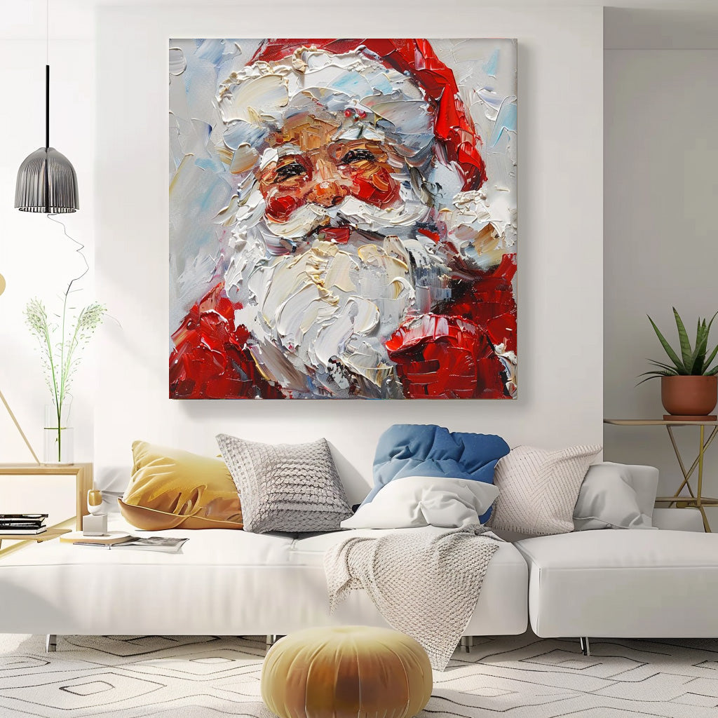Square Christmas Wall Art Vintage Santa Claus Painting Rustic Classic Santa Xmas Holiday Decor Winter Santa