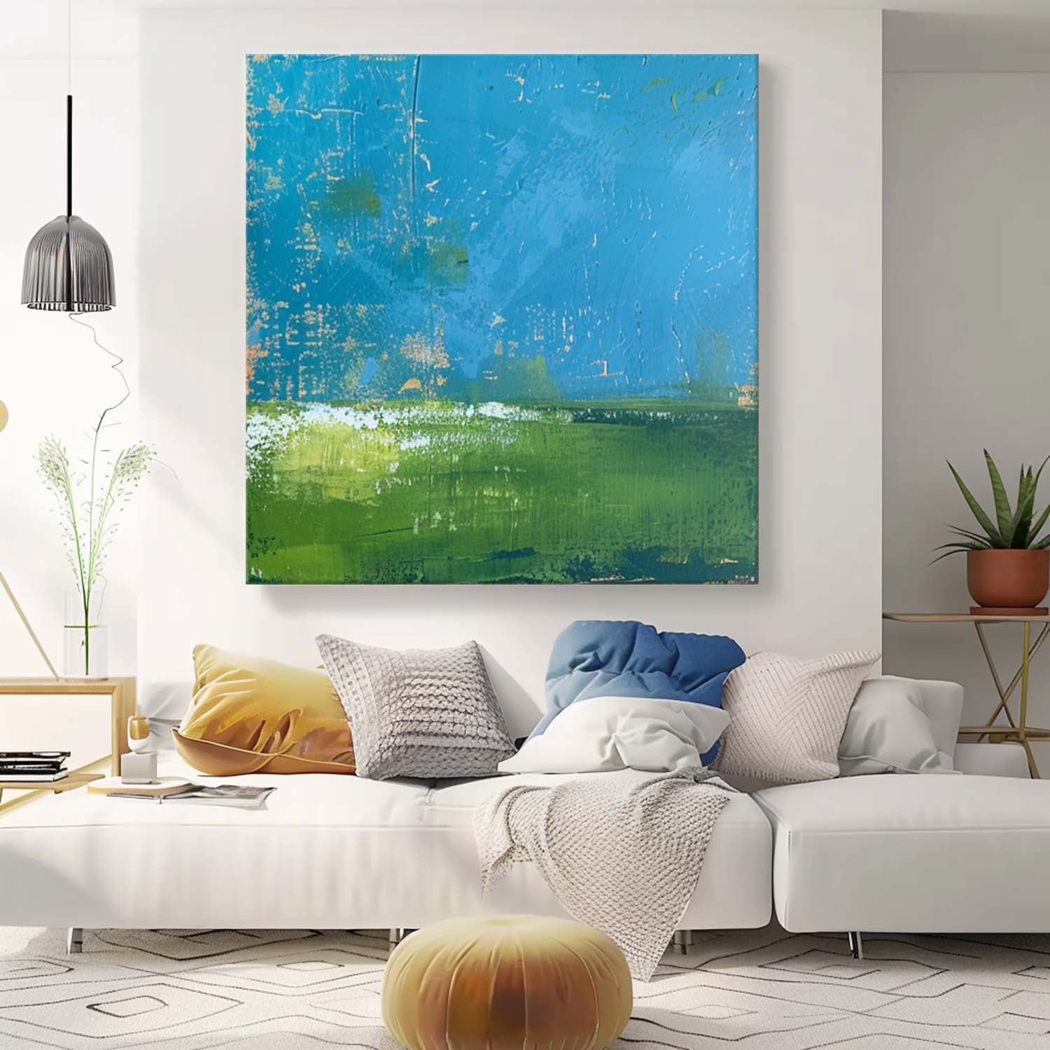 Blue And Green Large Abstract Oil Painting On Canvas Original Wall Art Modern Nature Art for Living Room
