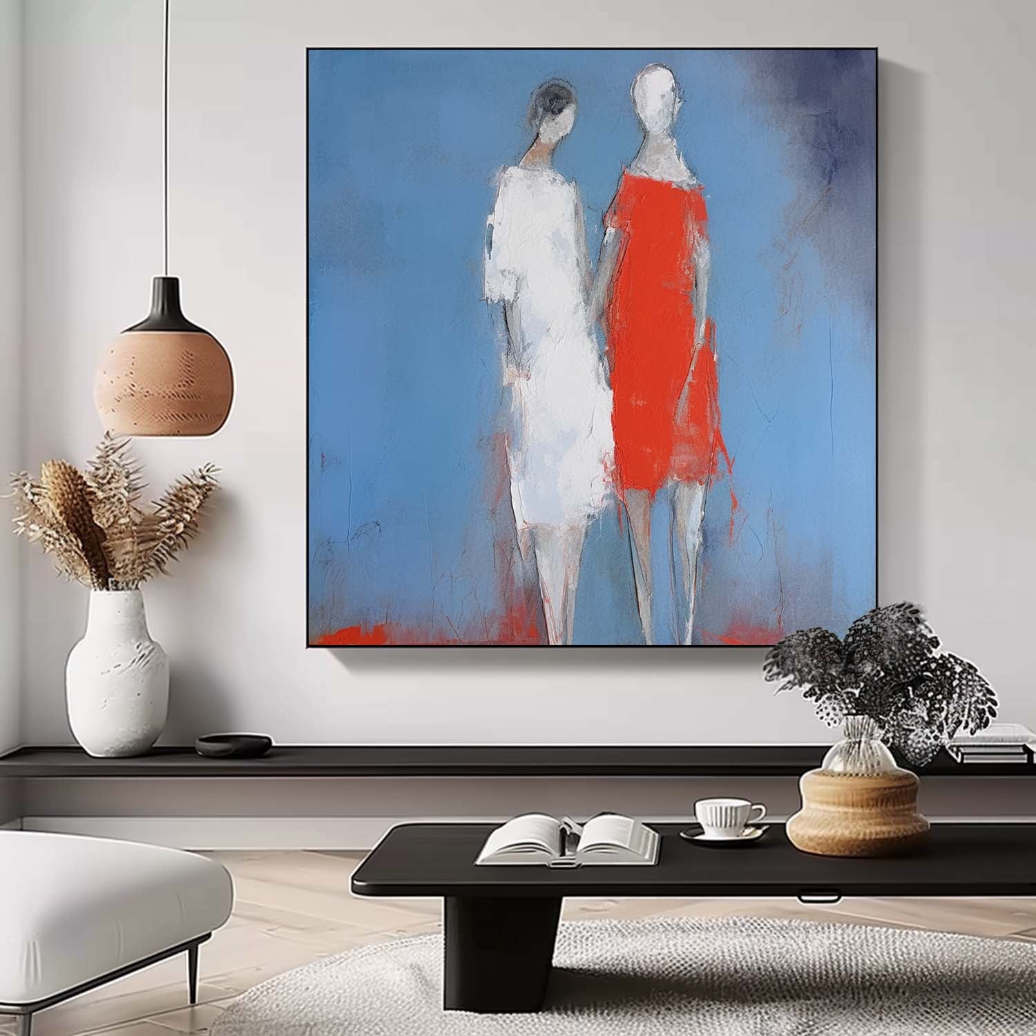 Abstract Couple Painting Square Romantic Wall Art Lovers Wall Art Love Couple Art