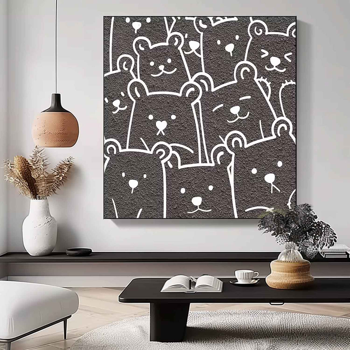 Large Interesting Simple Strokes Bear Abstract Wall Art Modern Minimalist Canvas Acrylic Painting Home Decor