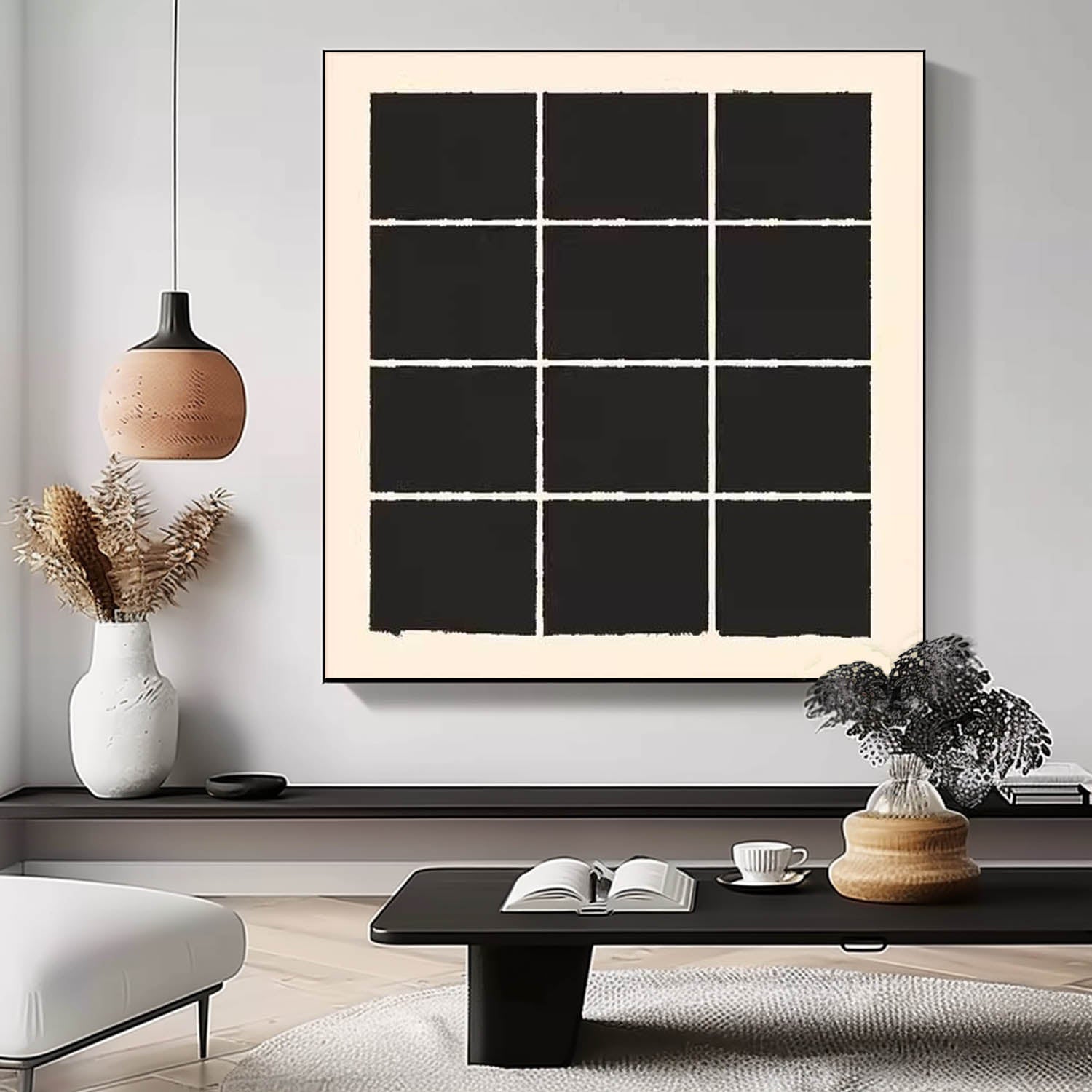 Square Modern Minimalist Canvas Acrylic Painting Large Abstract Artwork Original Geometry Wall Art