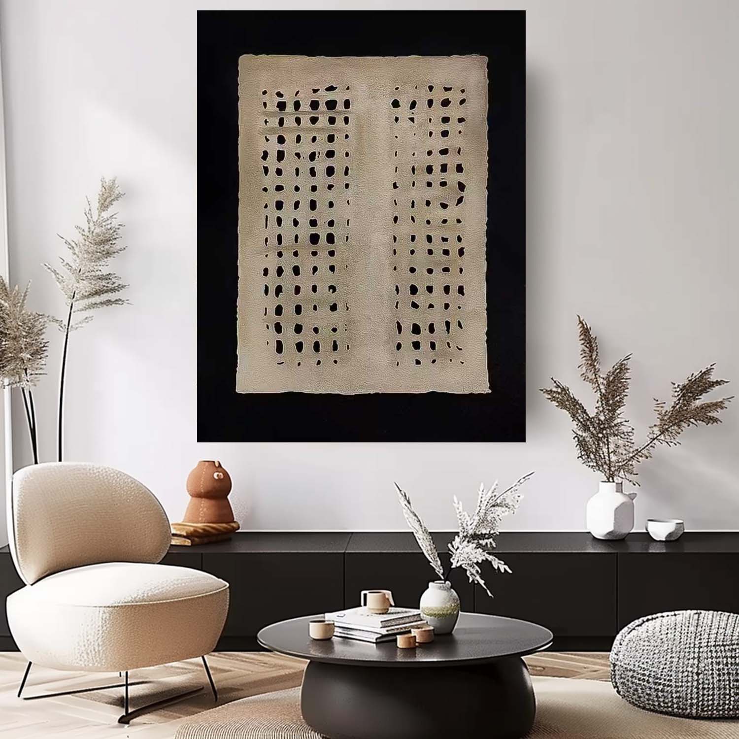 Minimalist Wabi-Sabi Wind Canvas Oil Painting Abstract Acrylic Painting Original Beige And Black Artwork