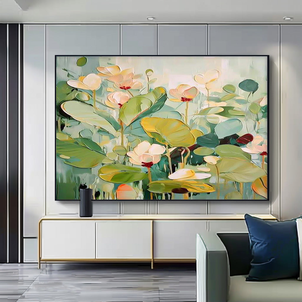Big Flower Texture Artwork Original Abstract Green Leaves Oil Painting On Canva For Living Room Decor Gift