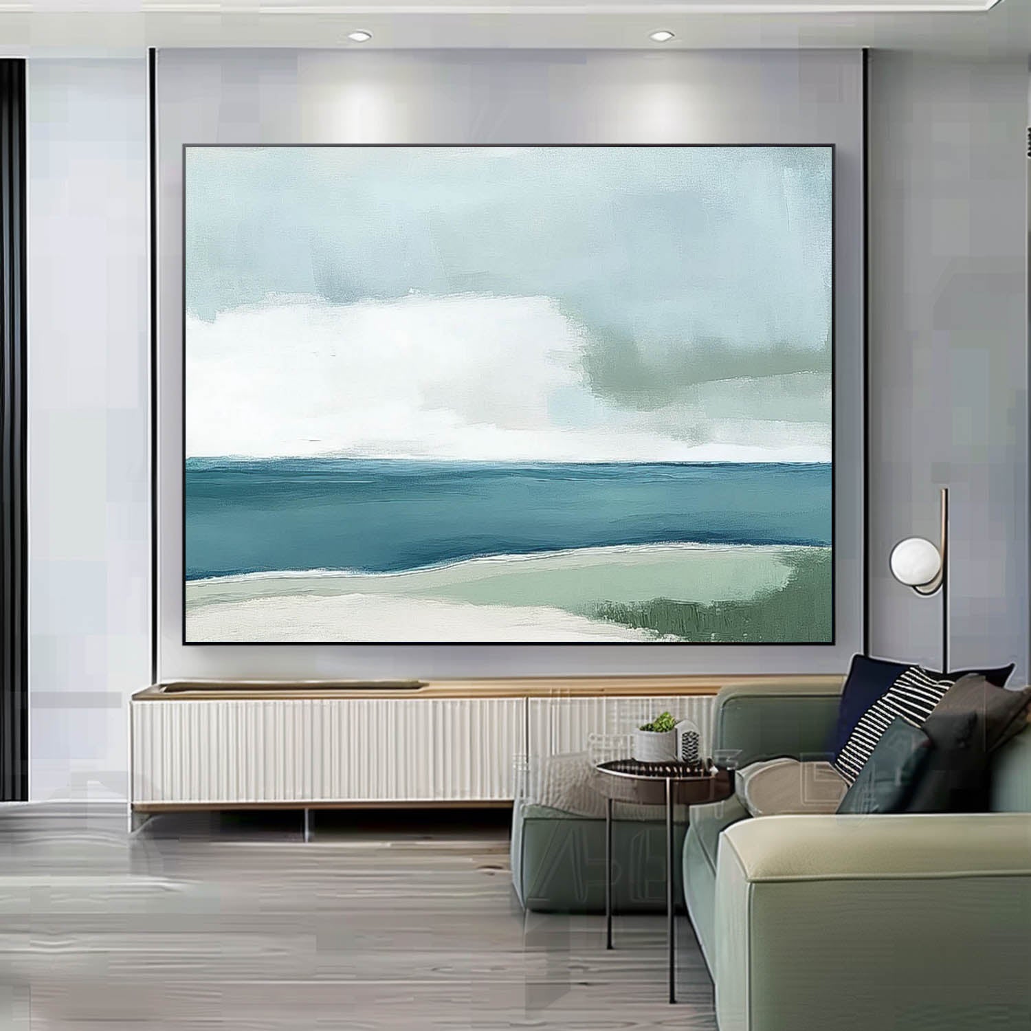 Abstract Lake Landscape Oil Painting Seaside Landscape Artwork Large Texture Scenery Wall Art Framed
