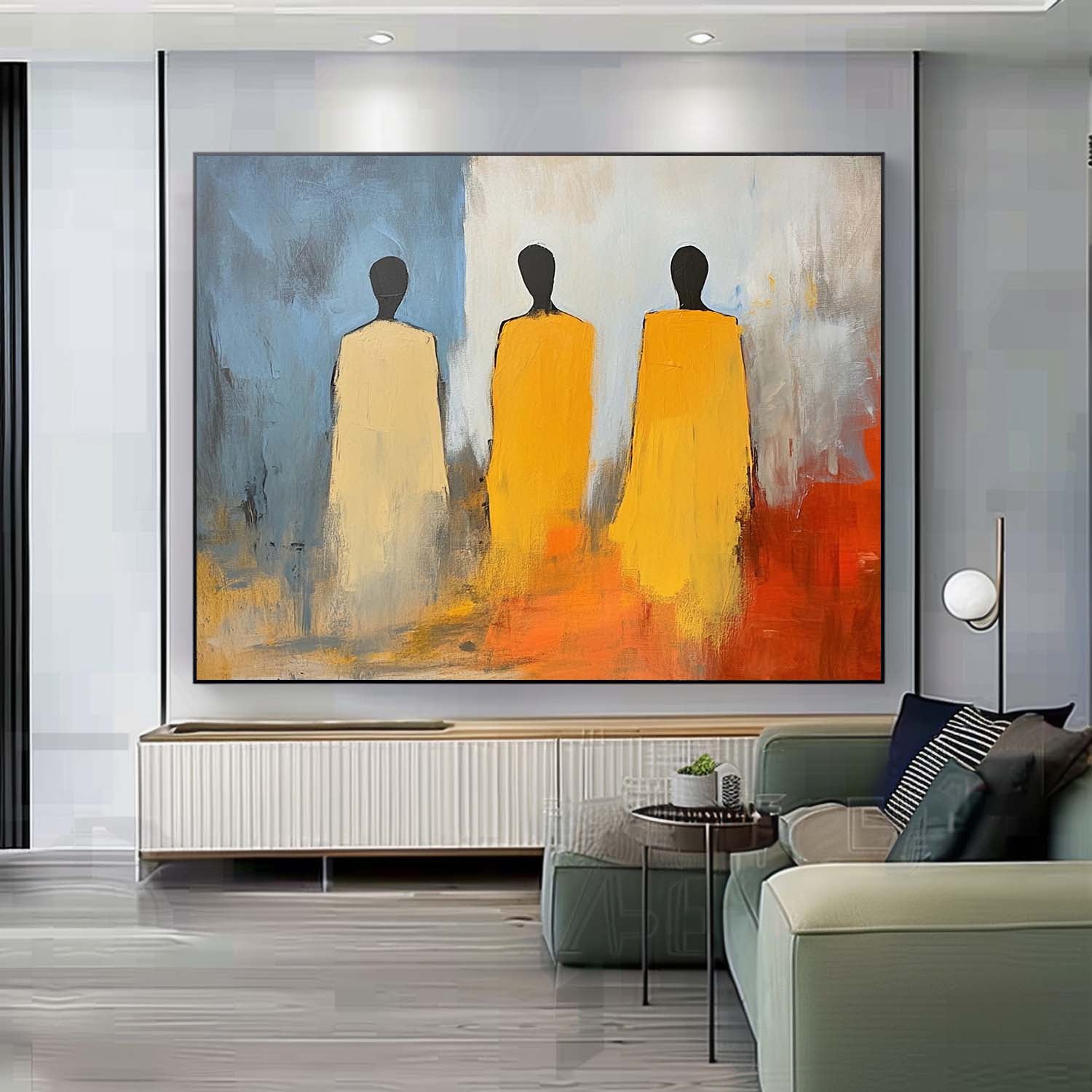 Modern Minimal Abstract Oil Painting Contemporary Gallery Wall Art Figure View Of Back Home Decor