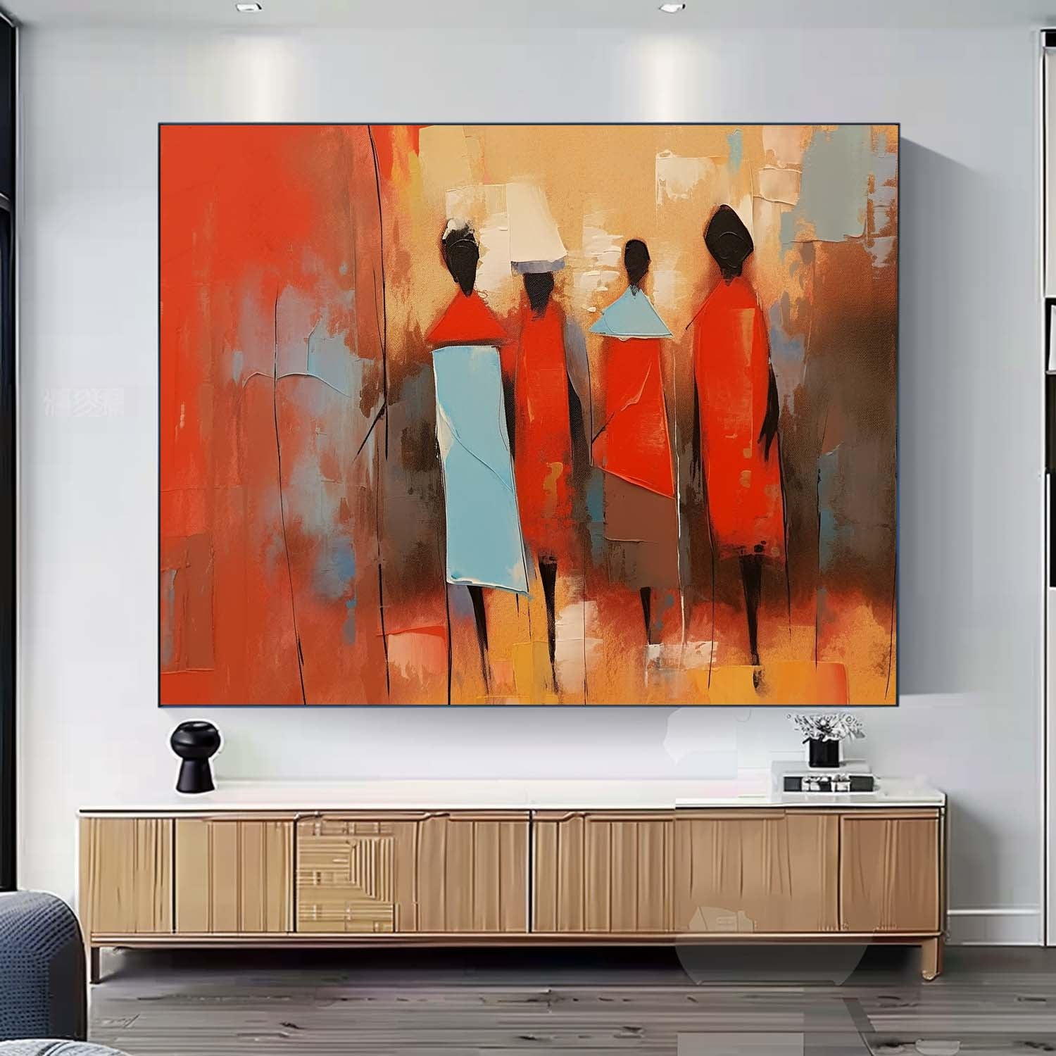 Original Human Artwork Abstract Figure Oil Painting Large Bright Red Human Silhouette Wall Art Home Decor