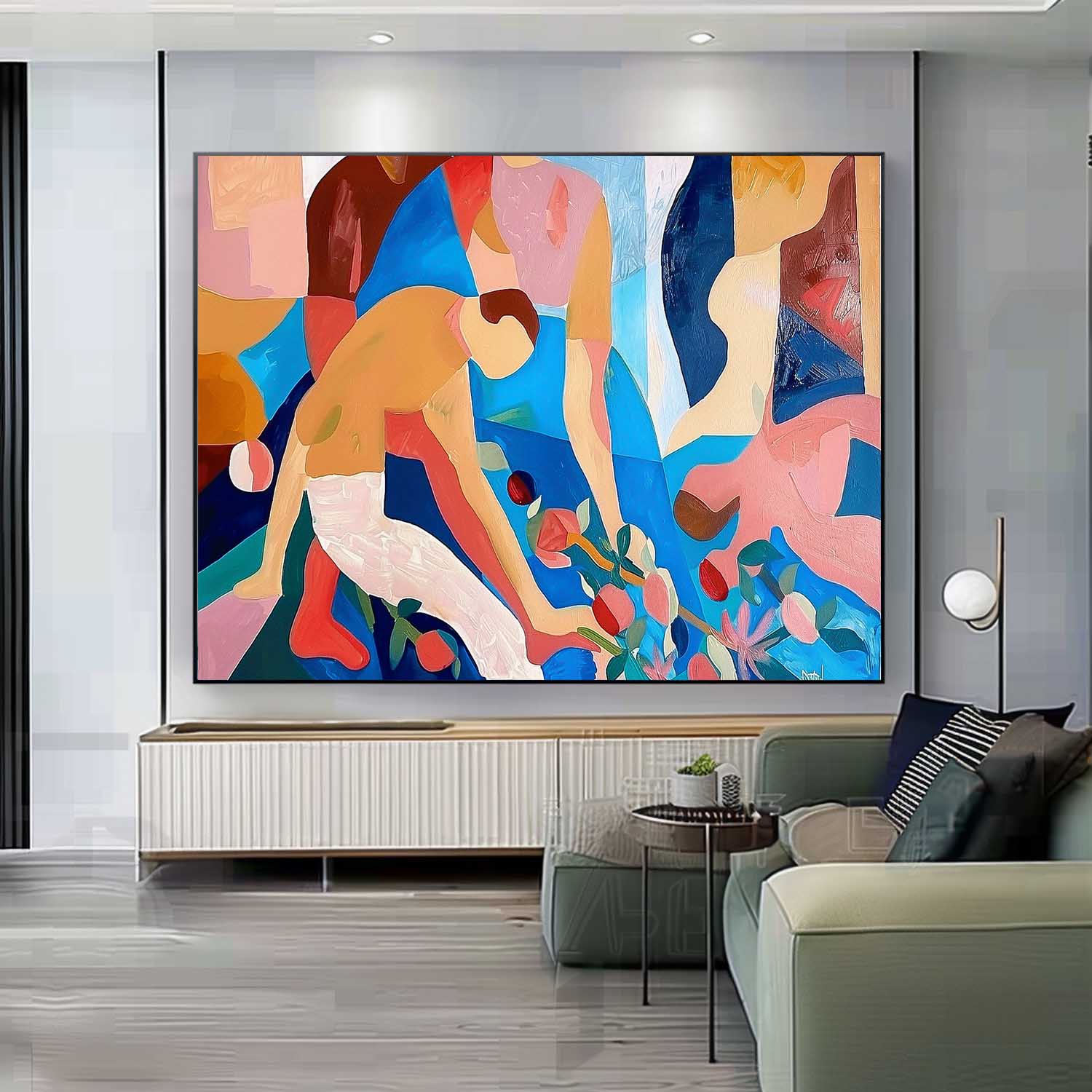 Abstract Portraiture Expressive Characters Artwork Artistic Faces Painting Bold Cubist-Inspired Modern Art Painting Figures Art