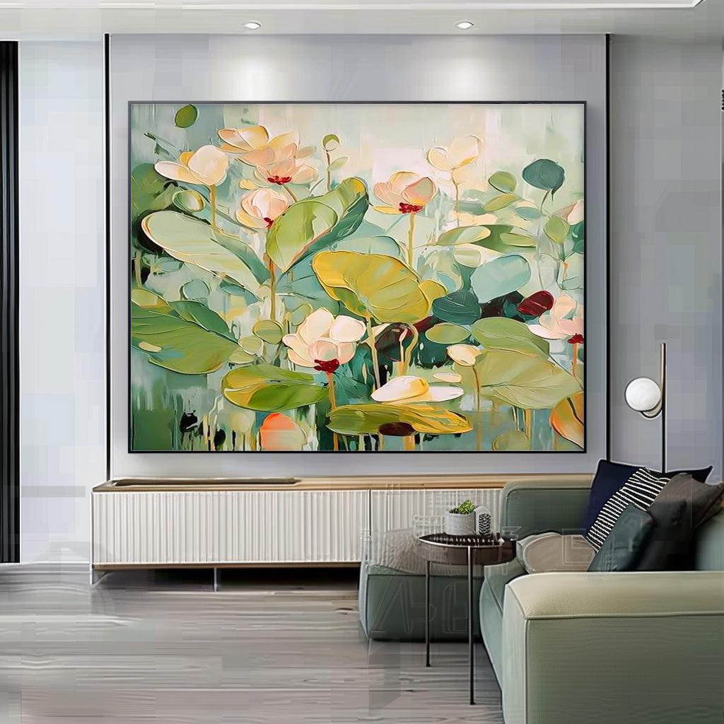 Big Flower Texture Artwork Original Abstract Green Leaves Oil Painting On Canva For Living Room Decor Gift