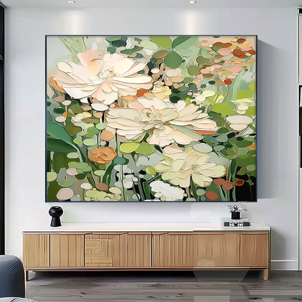 Big Flower Texture Artwork Original Abstract Green Leaves Oil Painting On Canvas Home Decor Gift