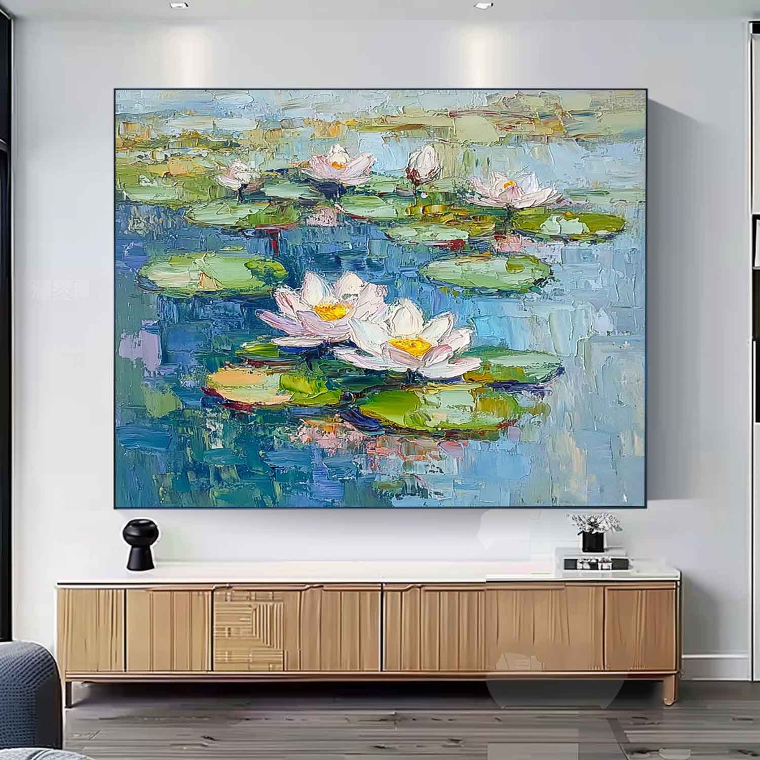 Big Lotus Flower Texture Artwork Original Lotus Oil Painting On Canvas Abstract Acrylic painting Home Decor