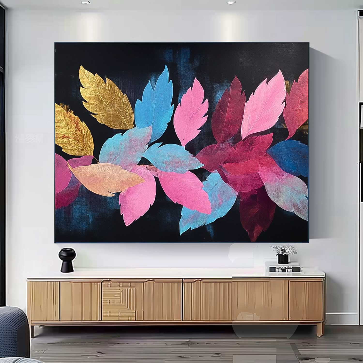 Colored Leaves Texture Artwork Original Abstract Leaves Oil Painting On Canvas Big Acrylic painting Home Decor