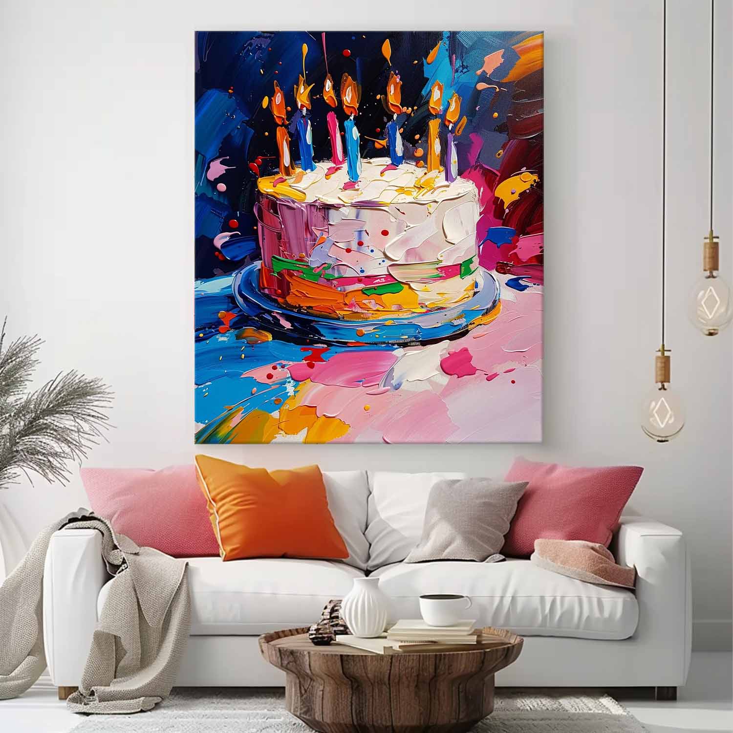 Big Original Artwork Abstract Still Life Painting On Canvas Colorful Cream Cake Acrylic Painting Birthday Gift