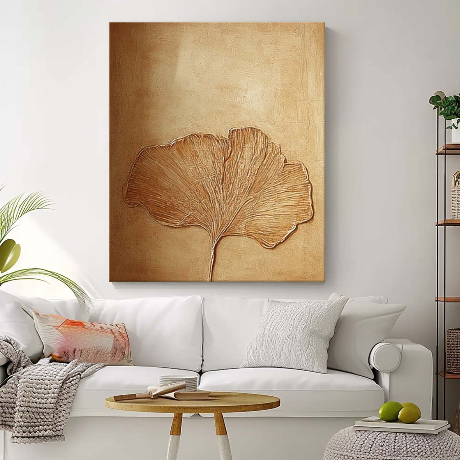 Original Ginkgo Leaf Painting Exquisite Ginkgo Leaf Acrylic Painting Textured Brown Floral Art For Living Room