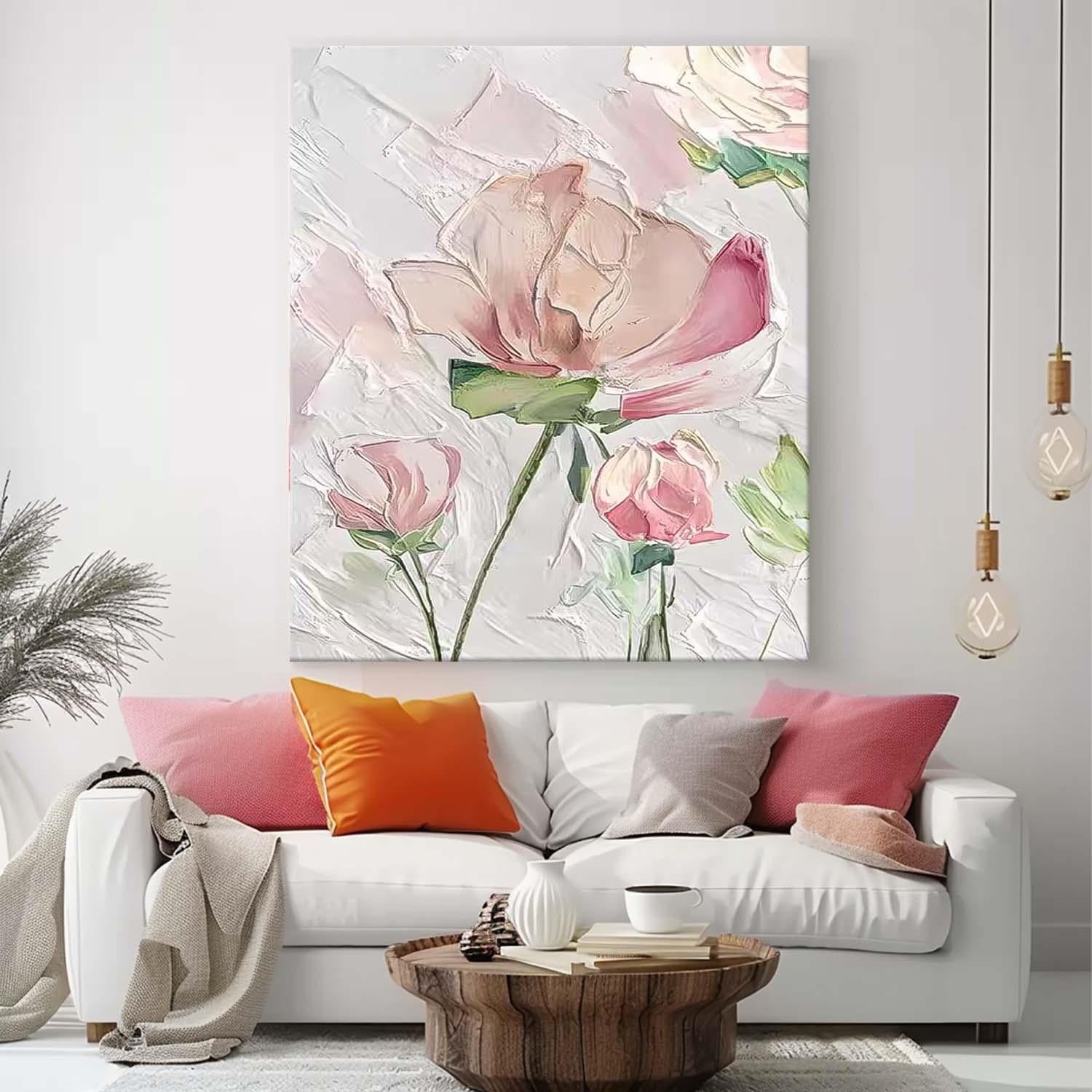 Abstract Pink Flower Oil Painting On Canvas Big Original Texture Beautiful Flowers Artwork Framed Home Decor