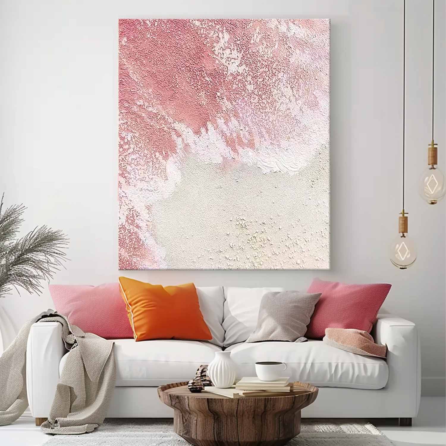 Original Abstract Beach Oil Painting On Canvas Large Pink Ocean Wall Art Handmade Texture Artwork Home Decor