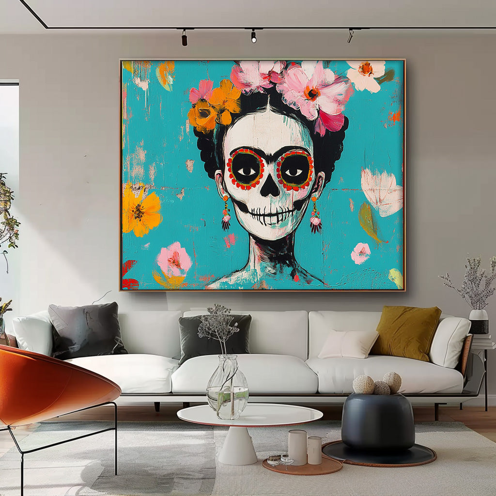 Colorful Abstract Figure Oil Painting Large Skeleton Wall Art Original Artwork For Living Room Holiday Decor